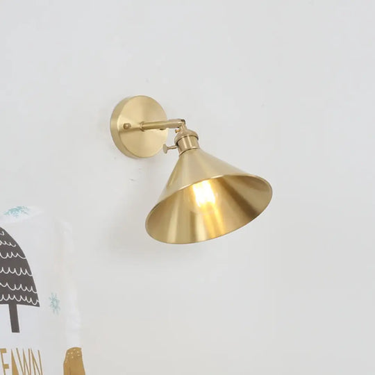 Industrial Brass Metal Wall Mounted Lamp With Cone Shape For Bedside Lighting / C