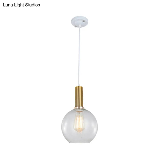 Industrial Brass Pendant Light With Clear Glass Shade Single-Bulb Orb/Barn/Dome Design