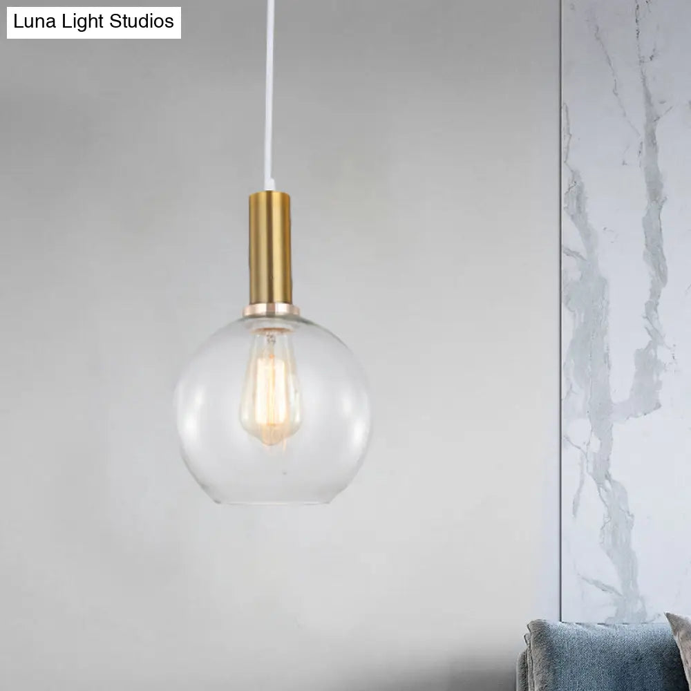 Industrial Brass Pendant Light With Clear Glass Shade Single-Bulb Orb/Barn/Dome Design Gold / Globe