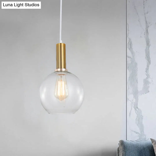 Industrial Brass Pendant Light With Clear Glass Shade Single-Bulb Orb/Barn/Dome Design Gold / Globe