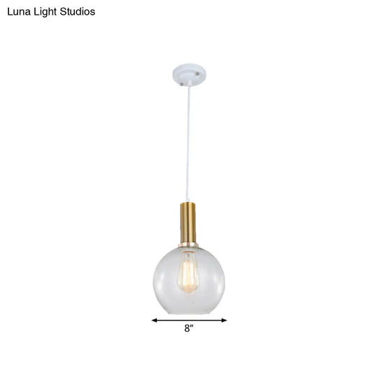 Industrial Brass Pendant Light With Clear Glass Shade Single-Bulb Orb/Barn/Dome Design