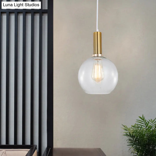 Industrial Brass Pendant Light With Clear Glass Shade Single-Bulb Orb/Barn/Dome Design