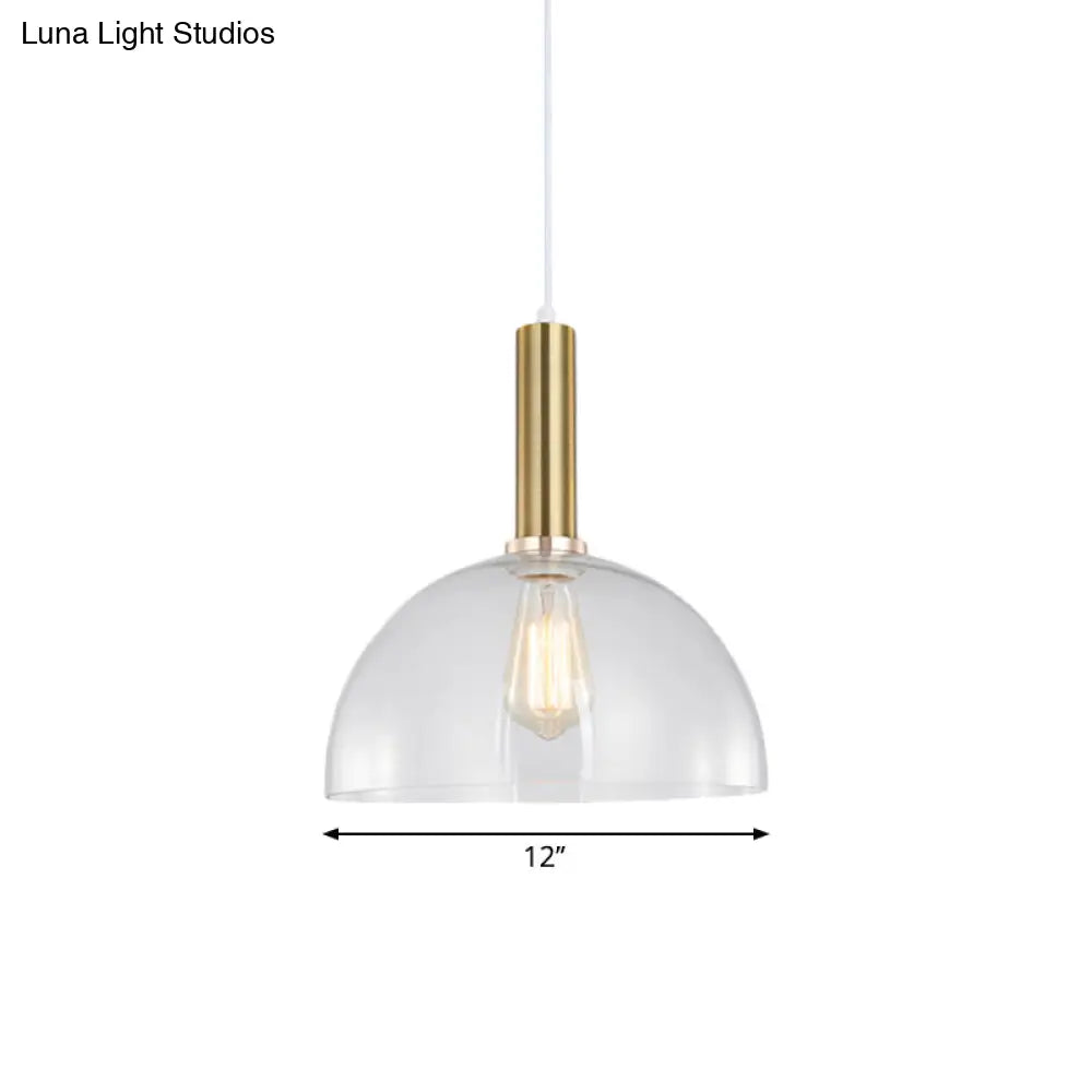 Industrial Brass Pendant Light With Clear Glass Shade Single-Bulb Orb/Barn/Dome Design