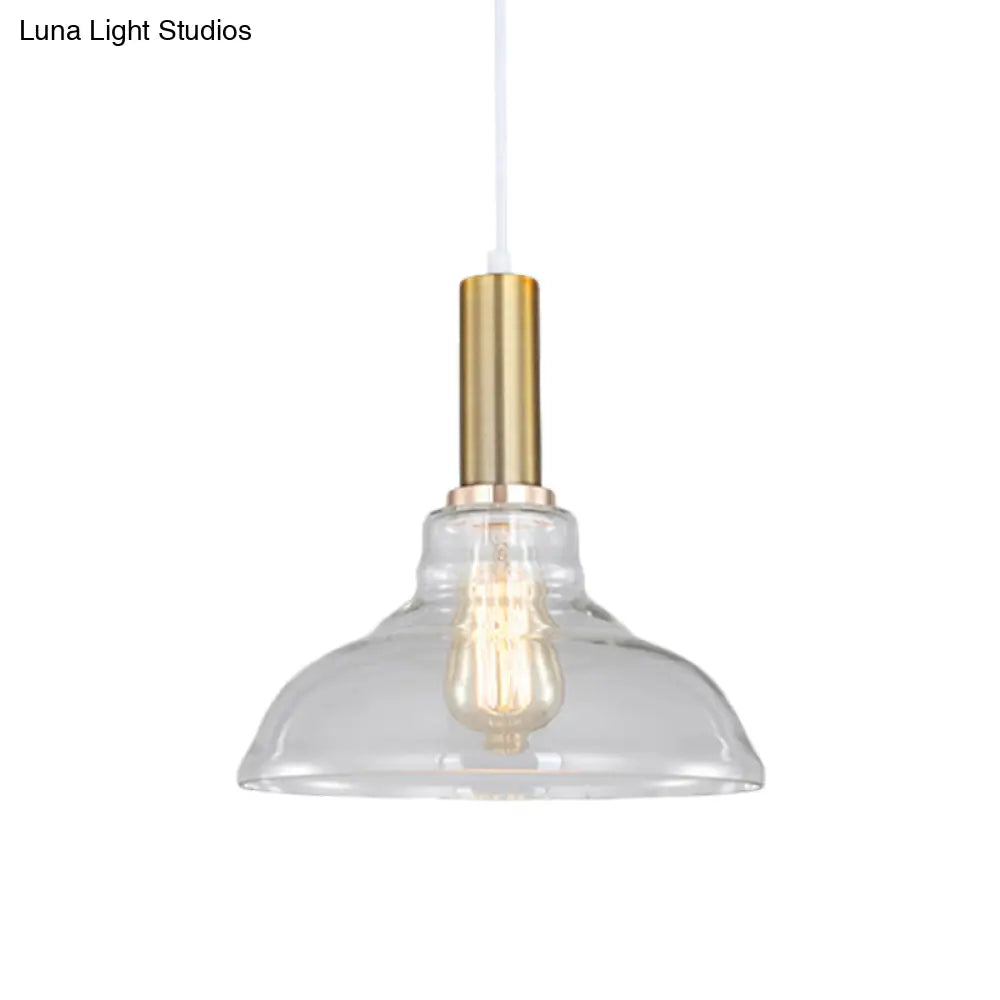 Industrial Brass Orb Pendant Light Clear Glass Dome Ceiling Fixture With Single Bulb