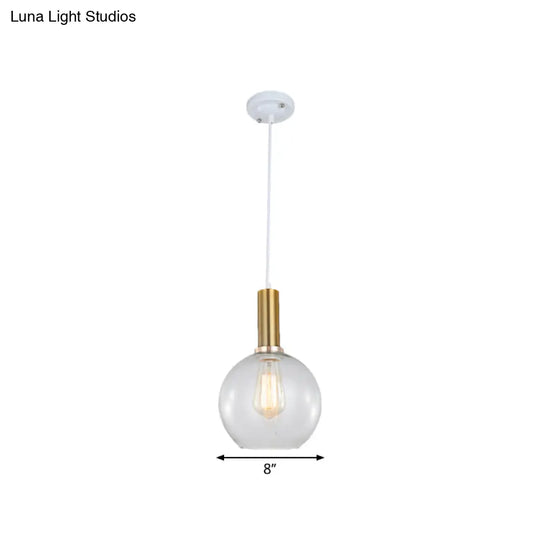 Industrial Brass Orb Pendant Light Clear Glass Dome Ceiling Fixture With Single Bulb