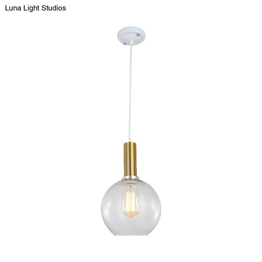 Industrial Brass Orb Pendant Light Clear Glass Dome Ceiling Fixture With Single Bulb