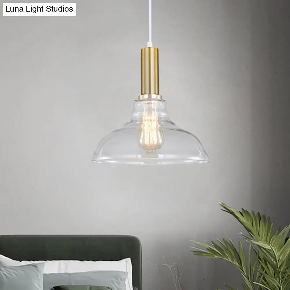 Industrial Brass Pendant Light With Clear Glass Shade Single-Bulb Orb/Barn/Dome Design