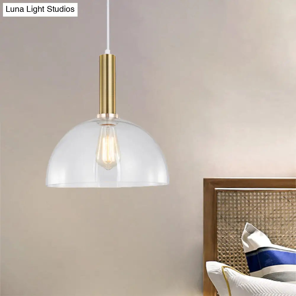 Industrial Brass Pendant Light With Clear Glass Shade Single-Bulb Orb/Barn/Dome Design