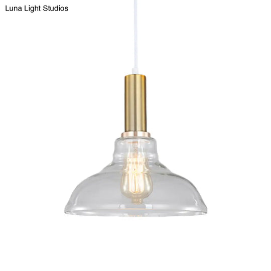 Industrial Brass Pendant Light With Clear Glass Shade Single-Bulb Orb/Barn/Dome Design