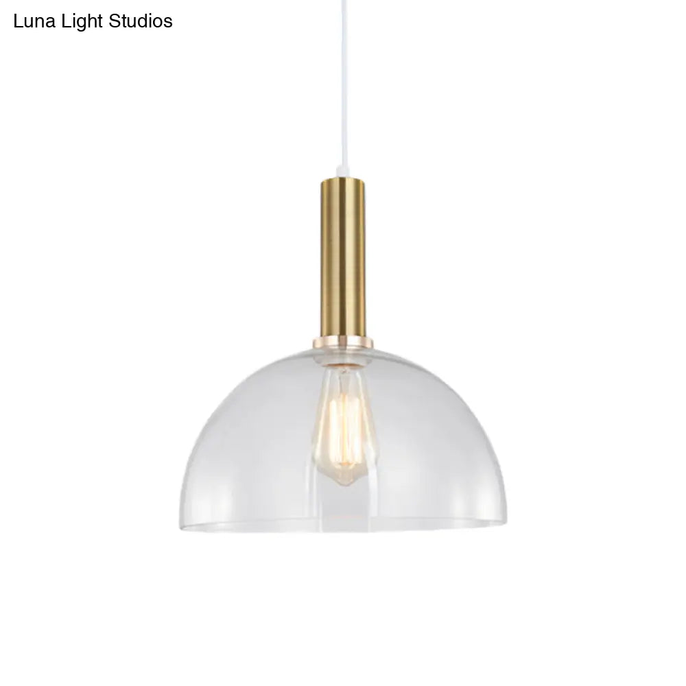 Industrial Brass Pendant Light With Clear Glass Shade Single-Bulb Orb/Barn/Dome Design