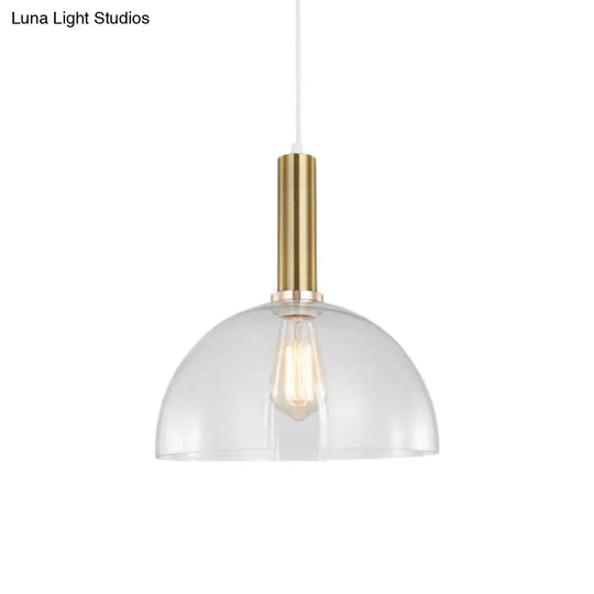 Industrial Brass Pendant Light With Clear Glass Shade Single-Bulb Orb/Barn/Dome Design