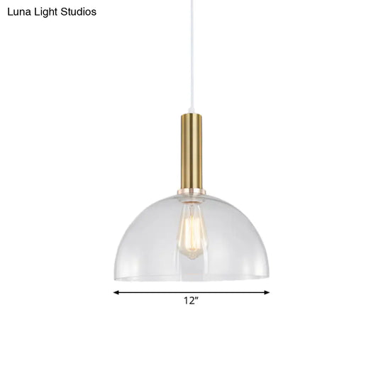 Industrial Brass Orb Pendant Light Clear Glass Dome Ceiling Fixture With Single Bulb