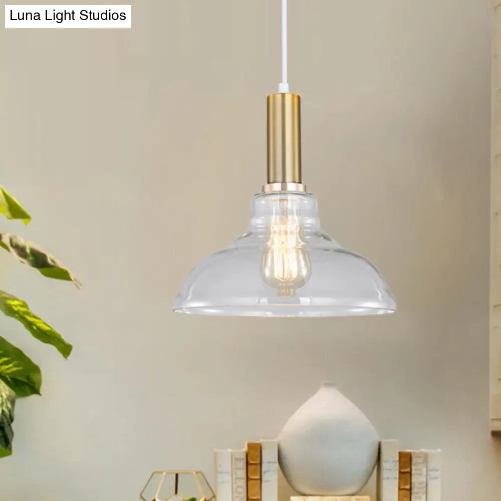 Industrial Brass Pendant Light With Clear Glass Shade Single-Bulb Orb/Barn/Dome Design