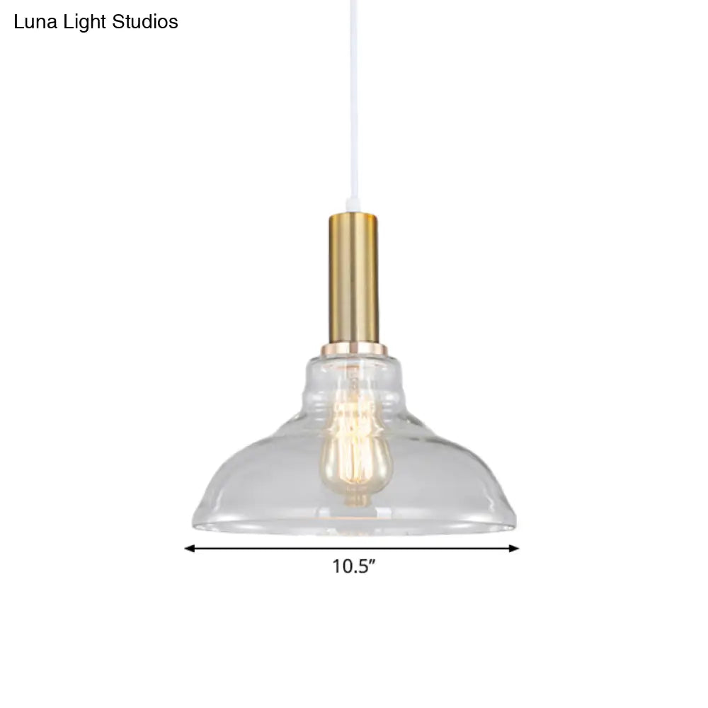 Industrial Brass Orb Pendant Light Clear Glass Dome Ceiling Fixture With Single Bulb