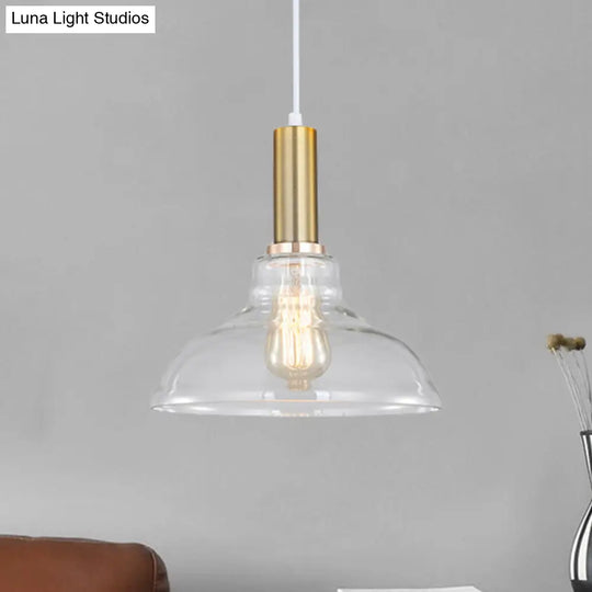 Industrial Brass Pendant Light With Clear Glass Shade Single-Bulb Orb/Barn/Dome Design Gold / Barn