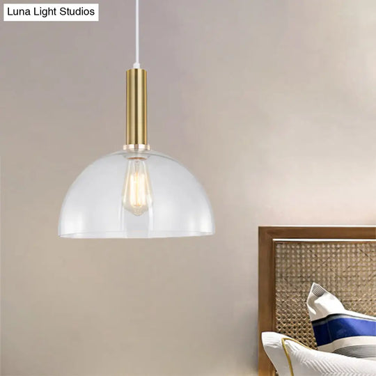 Industrial Brass Orb Pendant Light Clear Glass Dome Ceiling Fixture With Single Bulb