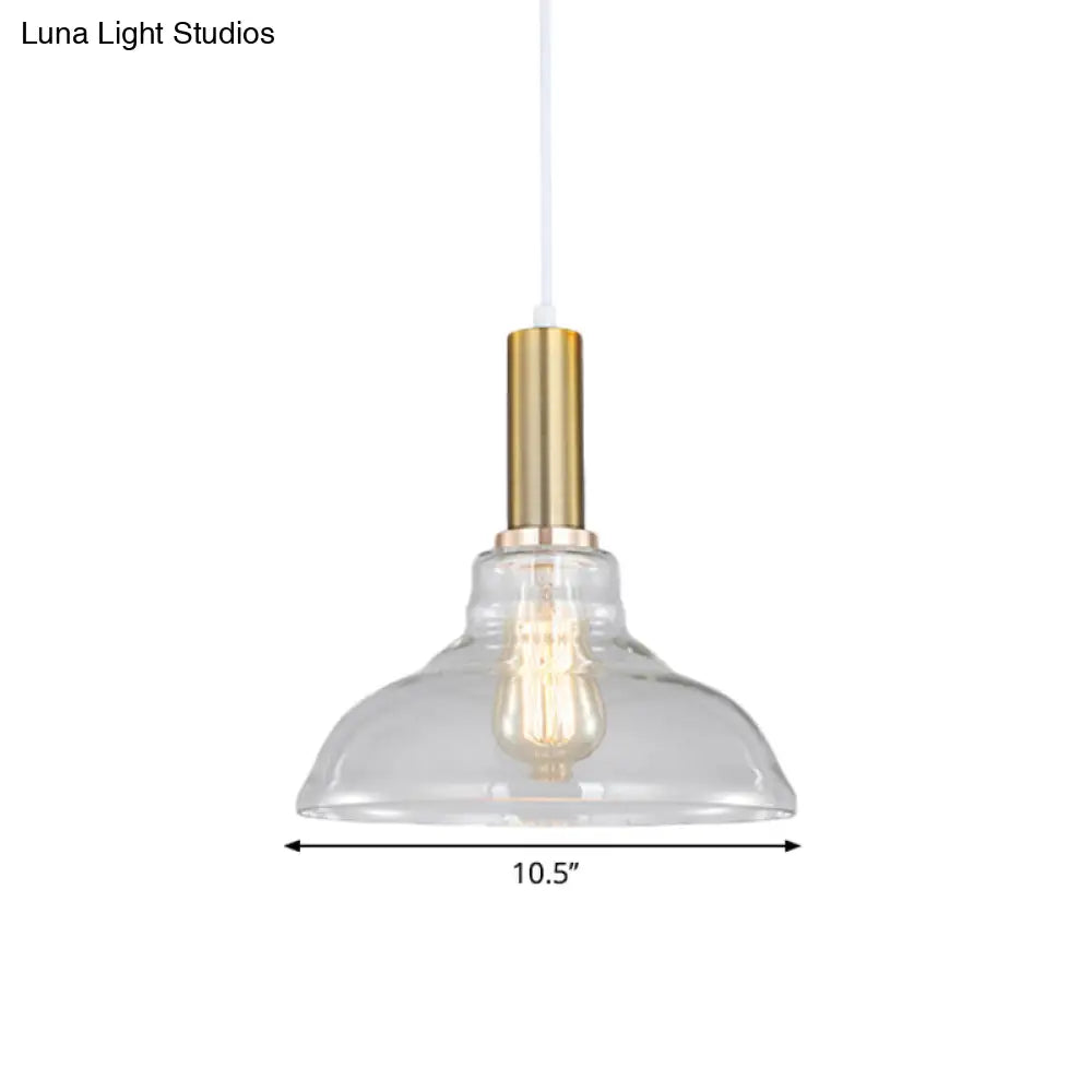 Industrial Brass Pendant Light With Clear Glass Shade Single-Bulb Orb/Barn/Dome Design