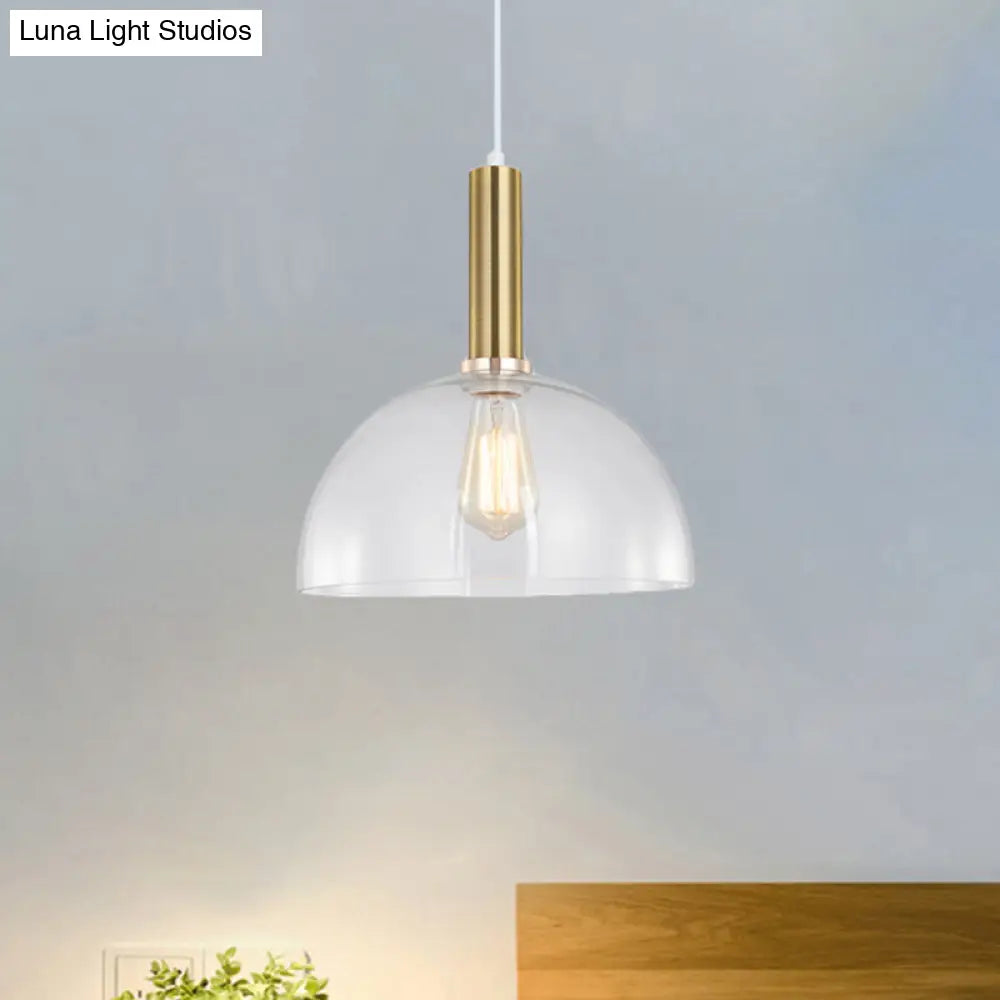 Industrial Brass Pendant Light With Clear Glass Shade Single-Bulb Orb/Barn/Dome Design