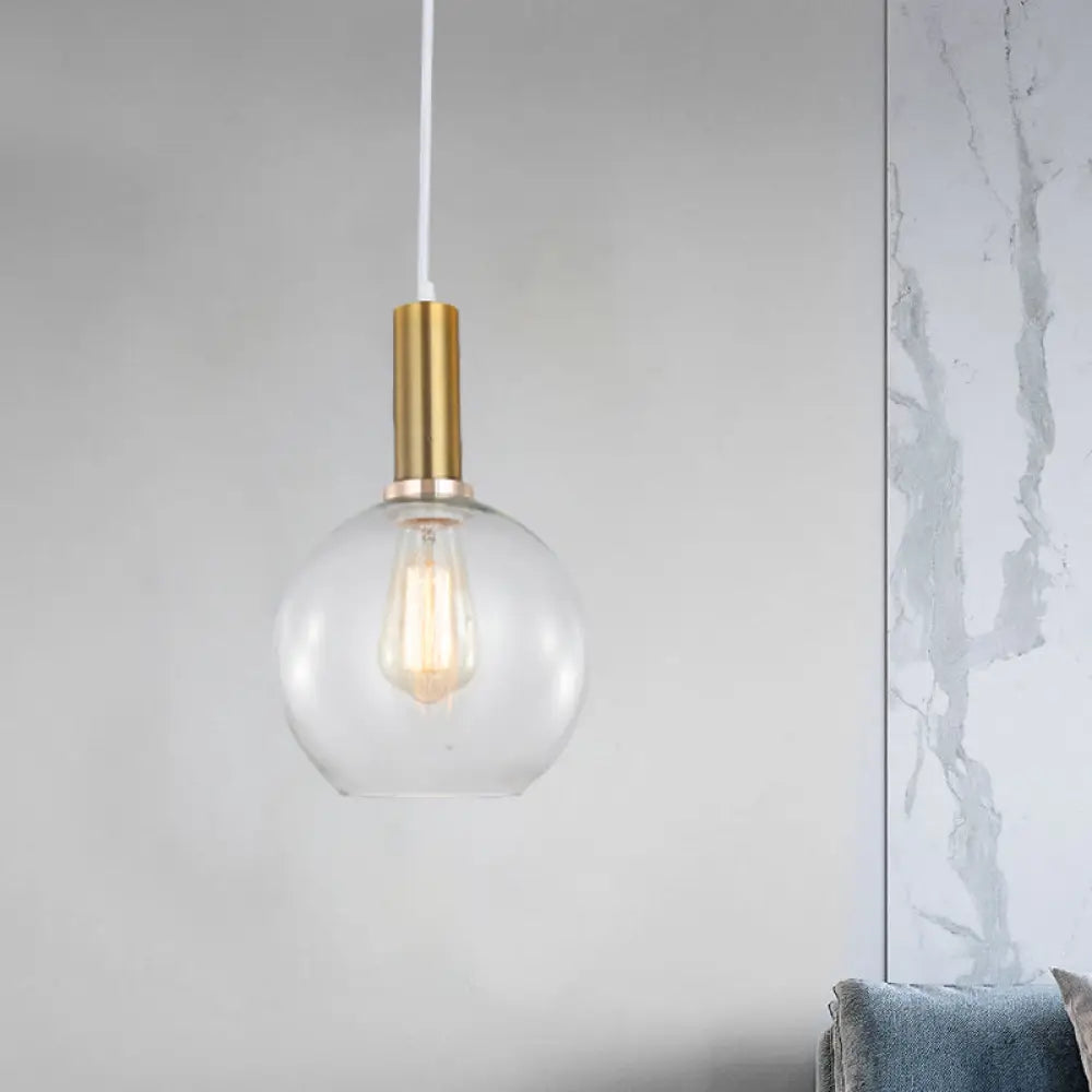 Industrial Brass Orb Pendant Light Clear Glass Dome Ceiling Fixture With Single Bulb Gold / Globe