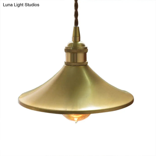 Industrial 1-Light Pendant Lamp With Wide Cone Shade - 8 Or 10 Metal Hanging Light Fixture In Brass