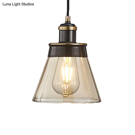 Industrial Brass Pendant Light With Clear/Amber/Smoked Glass Cone - Indoor Hanging Lamp