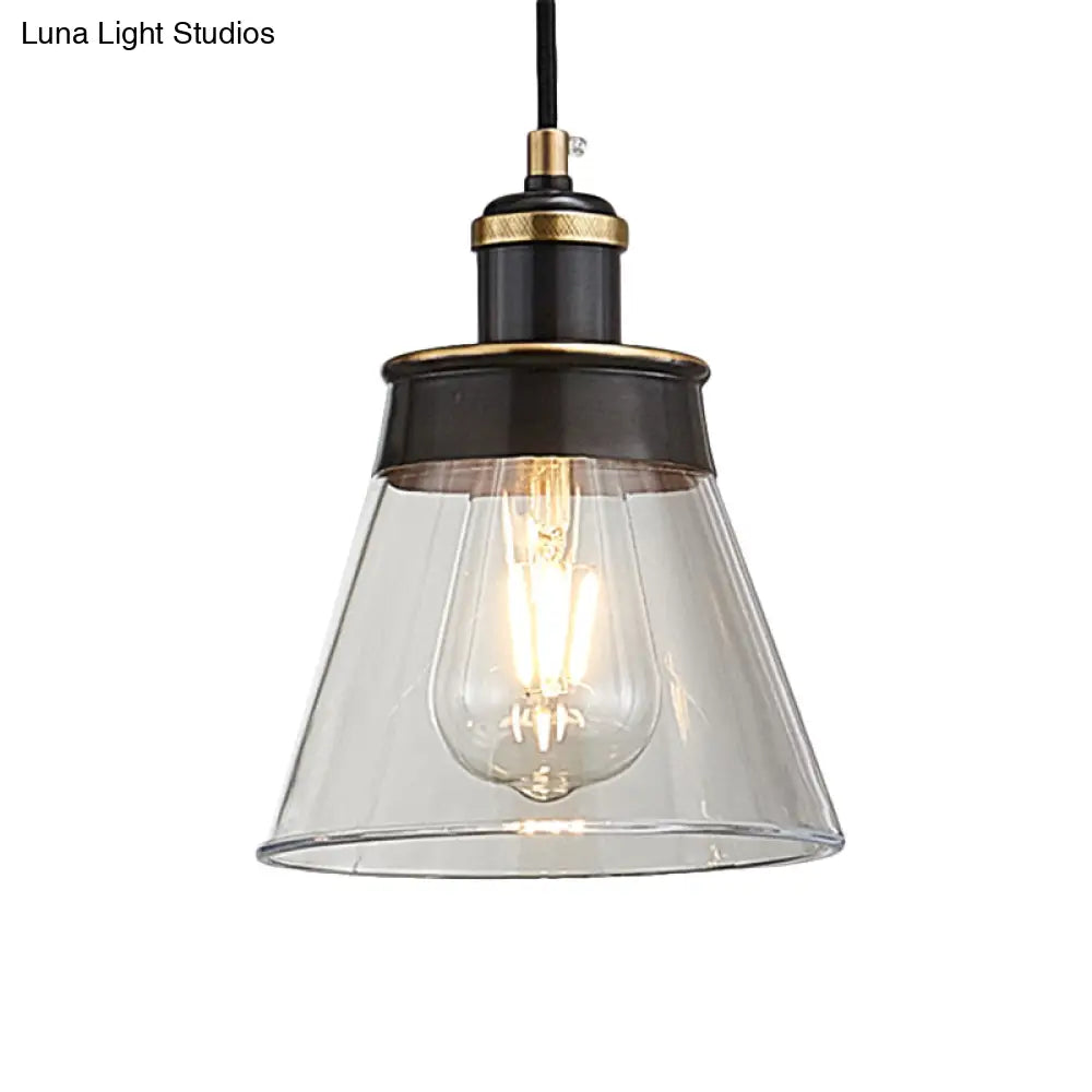 Industrial Brass Pendant Light With Clear/Amber/Smoked Glass Cone - Indoor Hanging Lamp