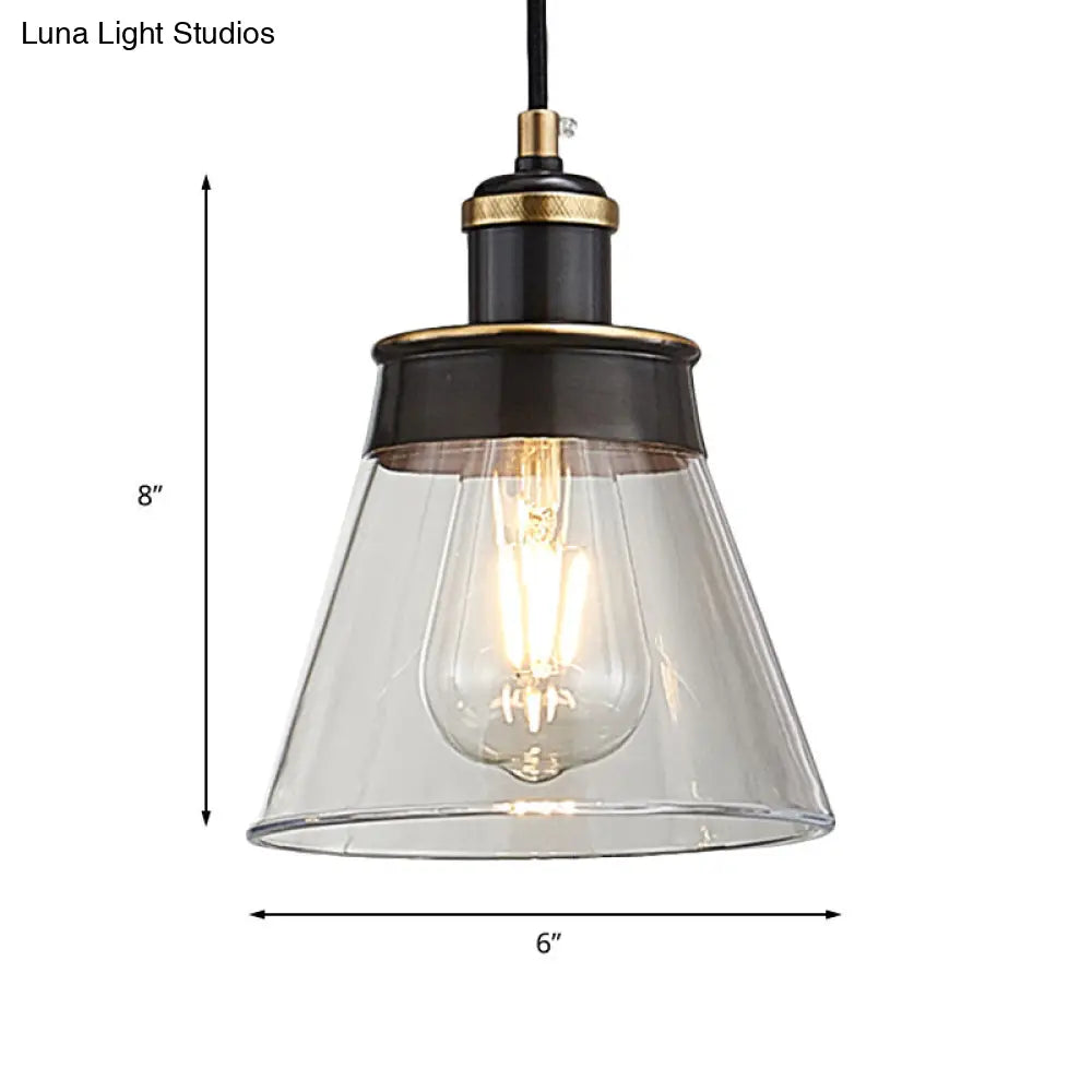 Industrial Brass Pendant Light With Clear/Amber/Smoked Glass Cone - Indoor Hanging Lamp