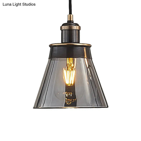 Industrial Brass Pendant Light With Clear/Amber/Smoked Glass Cone - Indoor Hanging Lamp