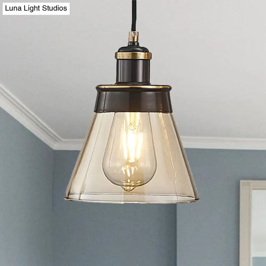 Industrial Brass Pendant Light With Clear/Amber/Smoked Glass Cone - Indoor Hanging Lamp