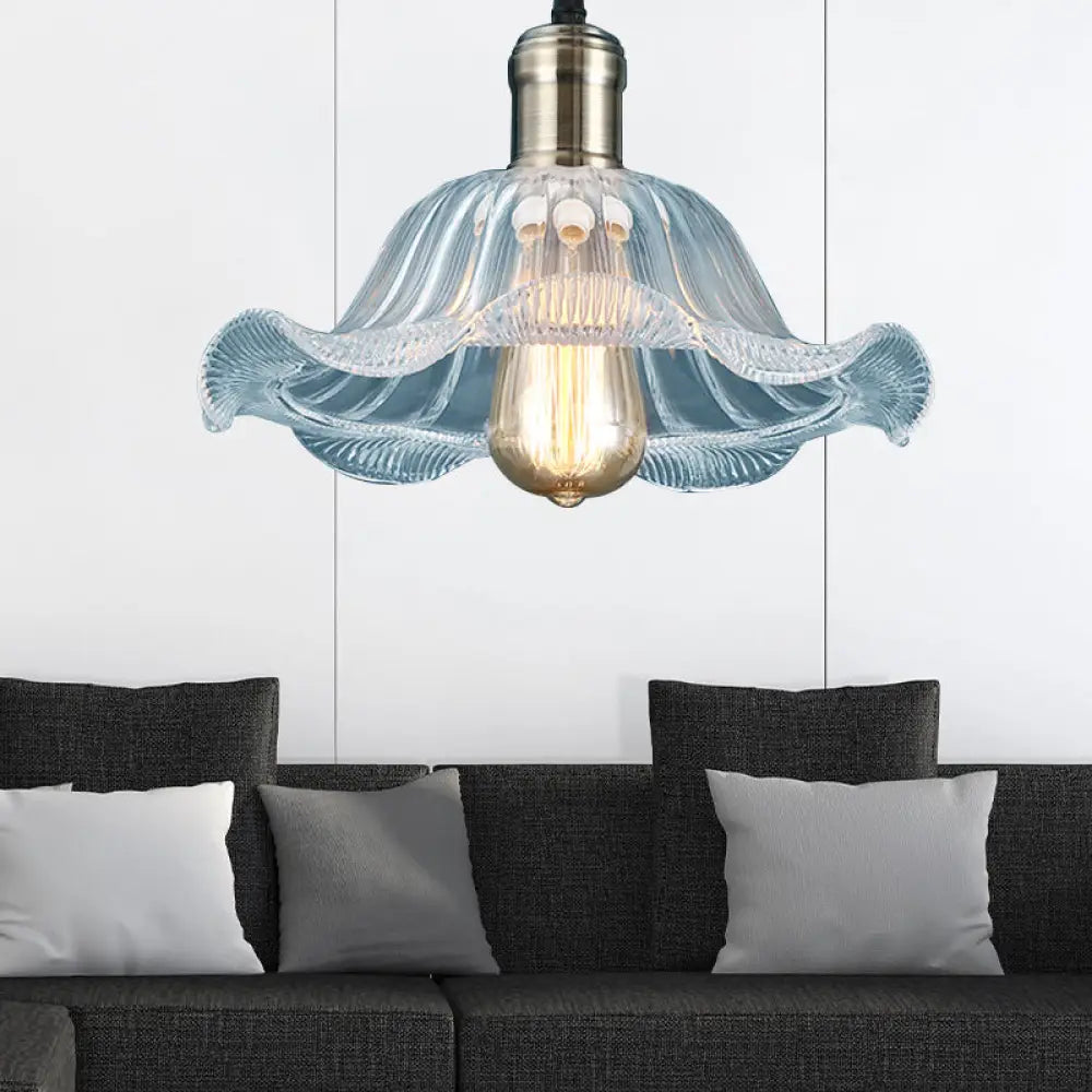Industrial Brass Pendant Light With Clear Glass Bowl And Wavy Edge - 8’/10’/12’ Wide / 8’