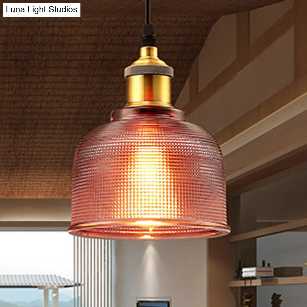 Industrial Brass Prismatic Glass Dome Pendant Light In Red/Bronze/Blue - Single-Light Fixture