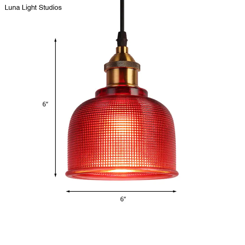 Industrial Brass Prismatic Glass Dome Pendant Light In Red/Bronze/Blue