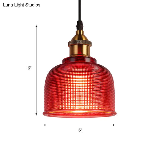 Industrial Brass Prismatic Glass Dome Pendant Light In Red/Bronze/Blue