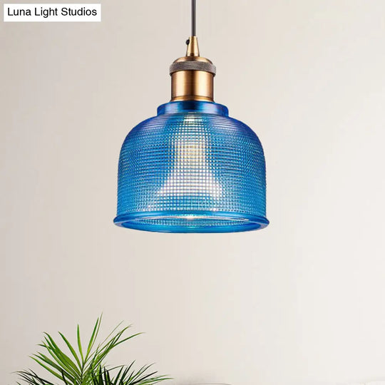 Industrial Brass Prismatic Glass Dome Pendant Light In Red/Bronze/Blue