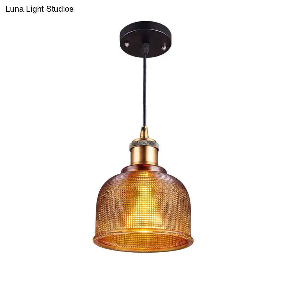 Industrial Brass Prismatic Glass Dome Pendant Light In Red/Bronze/Blue - Single-Light Fixture