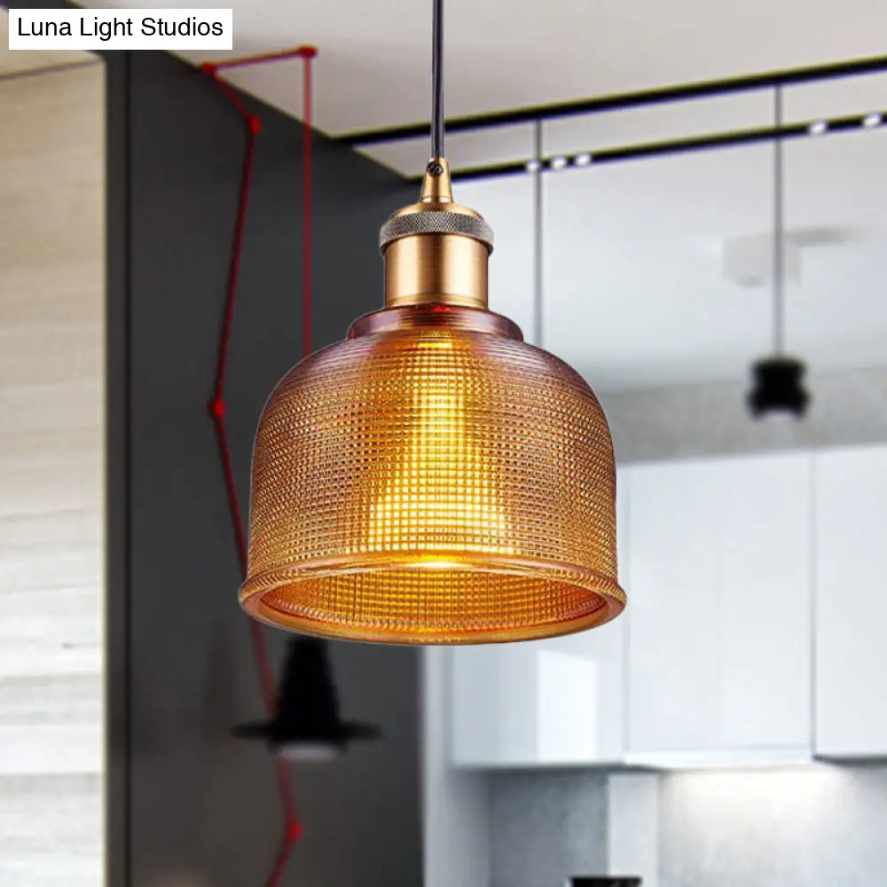 Industrial Brass Prismatic Glass Dome Pendant Light In Red/Bronze/Blue