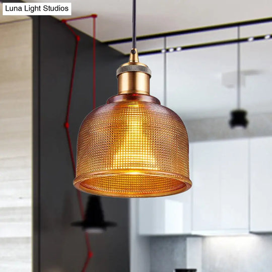 Industrial Brass Prismatic Glass Dome Pendant Light In Red/Bronze/Blue