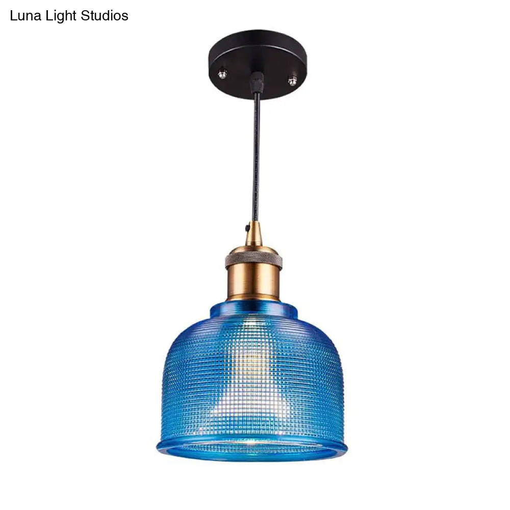 Industrial Brass Prismatic Glass Dome Pendant Light In Red/Bronze/Blue