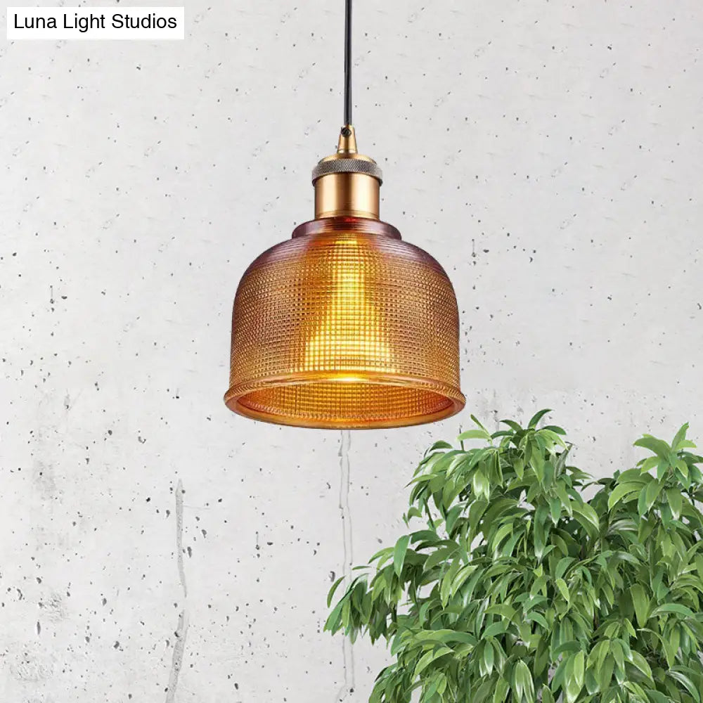 Industrial Brass Prismatic Glass Dome Pendant Light In Red/Bronze/Blue