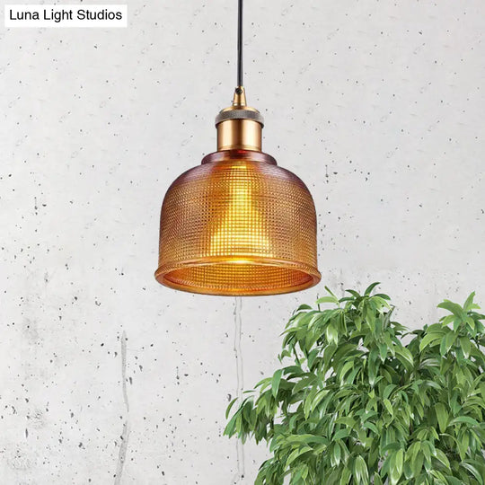 Industrial Brass Prismatic Glass Dome Pendant Light In Red/Bronze/Blue