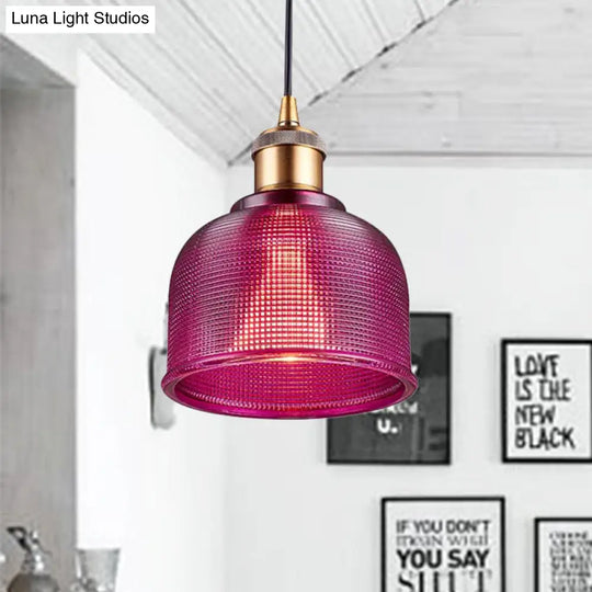 Industrial Brass Prismatic Glass Dome Pendant Light In Red/Bronze/Blue