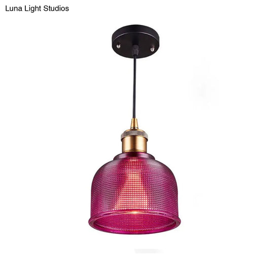 Industrial Brass Prismatic Glass Dome Pendant Light In Red/Bronze/Blue - Single-Light Fixture