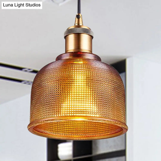 Industrial Brass Prismatic Glass Dome Pendant Light In Red/Bronze/Blue - Single-Light Fixture Brown