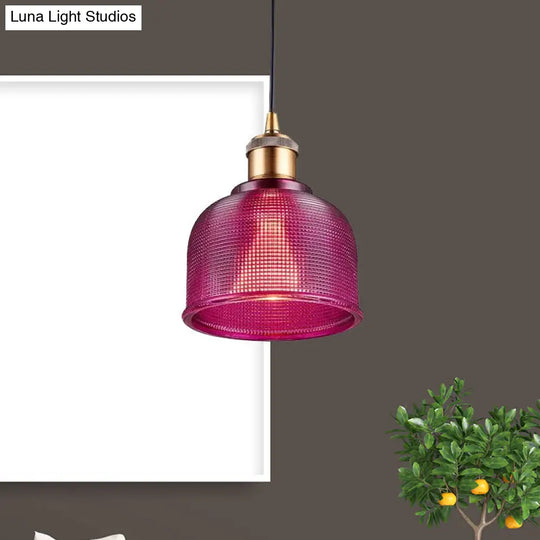 Industrial Brass Prismatic Glass Dome Pendant Light In Red/Bronze/Blue - Single-Light Fixture