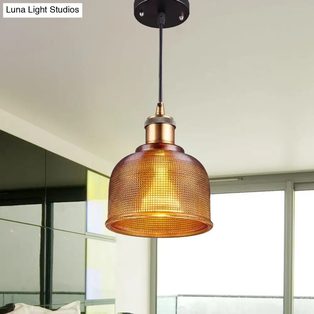 Industrial Brass Prismatic Glass Dome Pendant Light In Red/Bronze/Blue - Single-Light Fixture