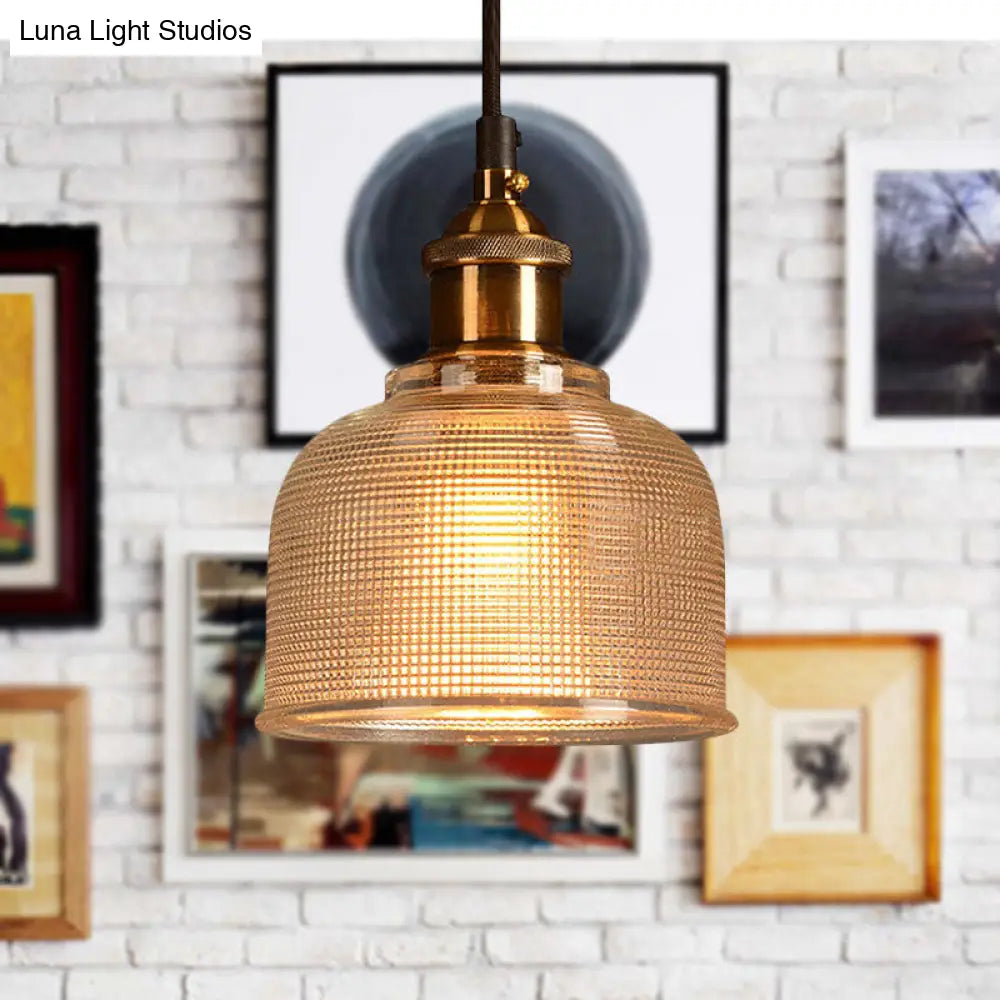 Industrial Brass Prismatic Glass Dome Pendant Light In Red/Bronze/Blue - Single-Light Fixture