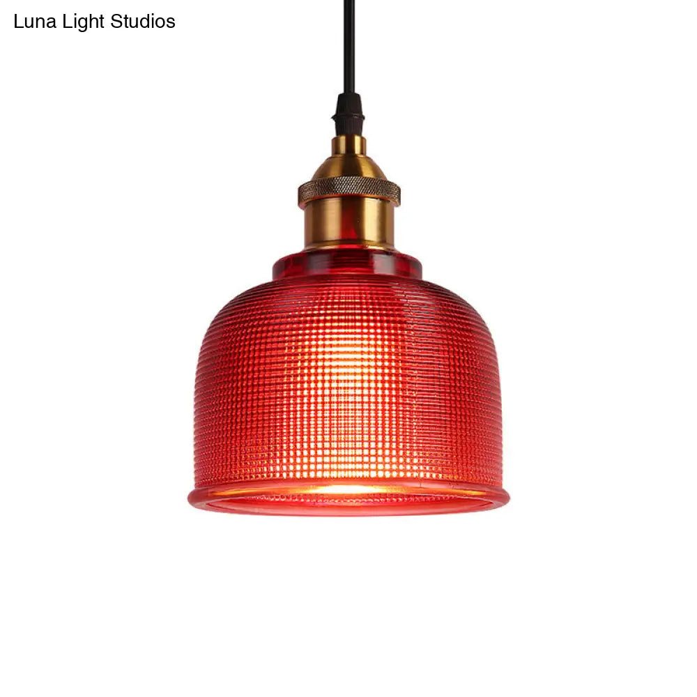 Industrial Brass Prismatic Glass Dome Pendant Light In Red/Bronze/Blue - Single-Light Fixture