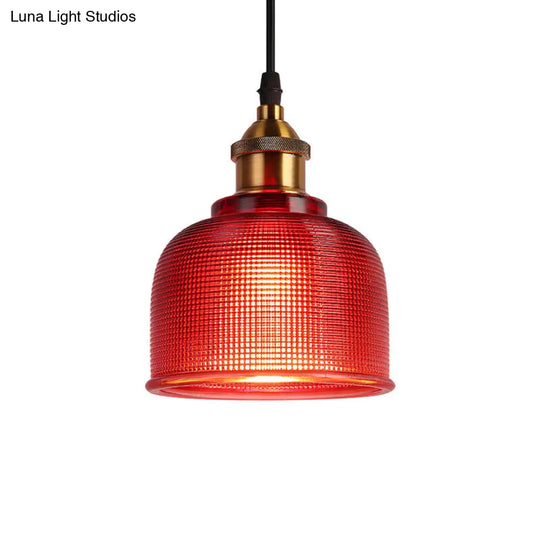 Industrial Brass Prismatic Glass Dome Pendant Light In Red/Bronze/Blue - Single-Light Fixture