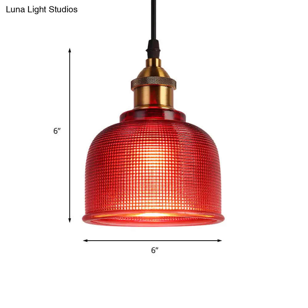 Industrial Brass Prismatic Glass Dome Pendant Light In Red/Bronze/Blue - Single-Light Fixture