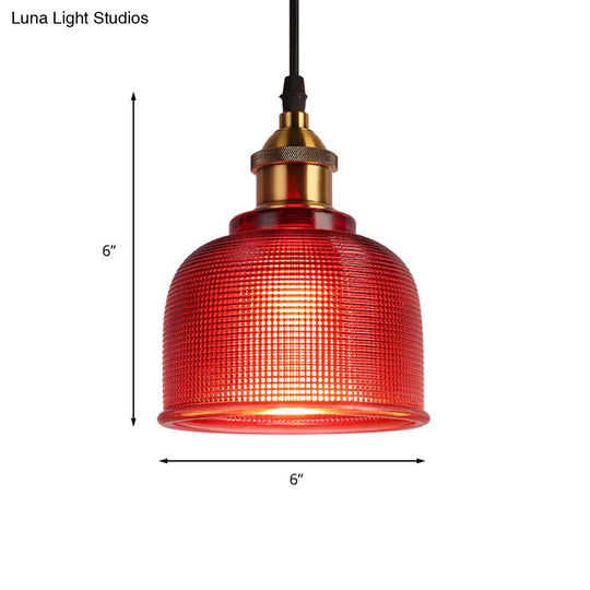 Industrial Brass Prismatic Glass Dome Pendant Light In Red/Bronze/Blue - Single-Light Fixture